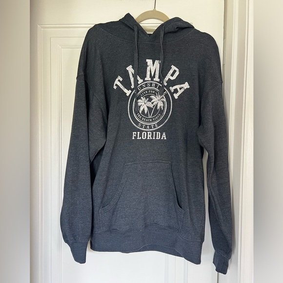 Tampa Florida Hoodie | Dark Blue Graphic Sweatshirt XL Unisex Pullover Palm Tree - Picture 5 of 7